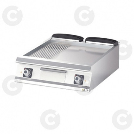 Diamante 70 - Plaques À Snacker Electriques - Double 800 2/3 Lisse - 1/3 Rainuré - A Poser - Acier 