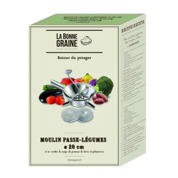 Moulin passe-légumes Ø 22 cm inox - 3 grilles - Pack La Bonne Graine 