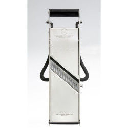 Mandoline professionnelle Compact-PRO INOX avec poussoir et pied ergonomiques - 2 peignes effileurs (4 & 10 mm) 