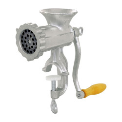 Hachoir à viande manuel n° 10 - fonte d'aluminium - grille 6,5 mm - serre joint - 29 x 11,5 x 40 cm - 0,9 kg / mn 