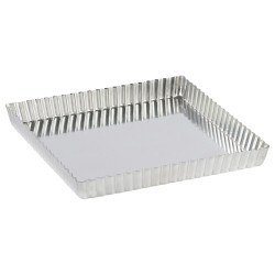 Tarte carrée cannelée - fer blanc - fond fixe - 230x230 mm dim ext / 220x220 mm dim int - h25mm 
