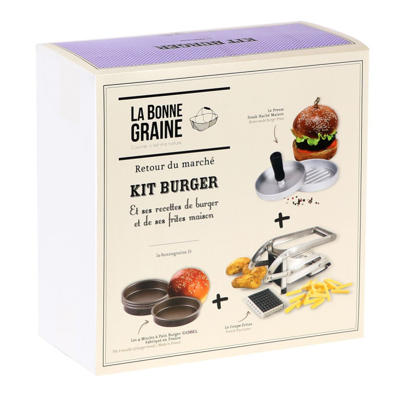 Kit burger (1 presse steak haché, 4 moules à pain Burger, 1 coupe-frites) 