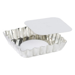 Tartelette carrée cannelée - fer blanc - fond mobile - 100x100 mm dim ext / 90x90 mm dim int - h 20 mm 