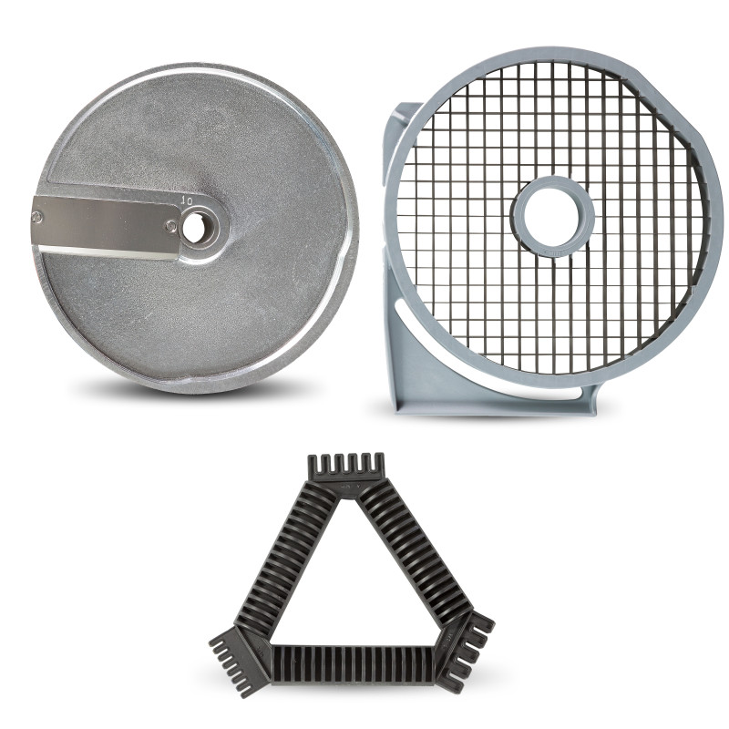 Kit Decoupe 10X10X10Mm : Eminceur Alu 10 Mm Diam. 205, Grille Macedoine 10X10 Mm, Outil De Nettoyage - DICINGKIT10 - 8FRJ650112 